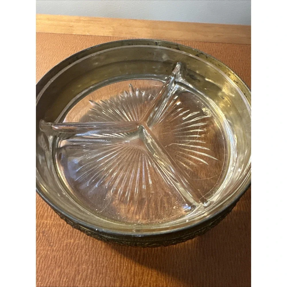 Antique Brass PNCW Triple Divided covered Trinket/Candy Dish‎